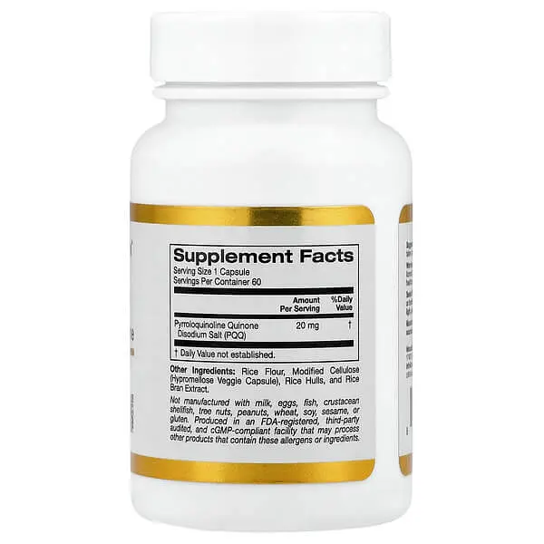 Піролохінолінхінон (PQQ) PQQ 20 mg 60 рослинних капсул California Gold Nutrition vit0005116 - фото 2