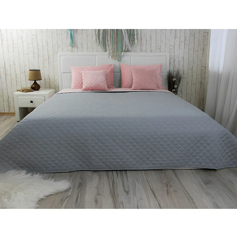 Покривало Руно двостороннє Velour Pink and Grey ромб 180х220 см рожево-сіре - фото 2