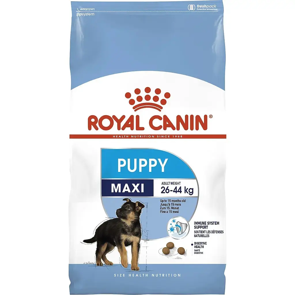Сухой корм для щенков крупных пород Royal Canin Maxi Puppy с мясом птицы и рисом 15 кг + Жевательная пилюля Bravecto от блох и клещей для собак с весом от 20 до 40 кг 1 шт. - фото 2