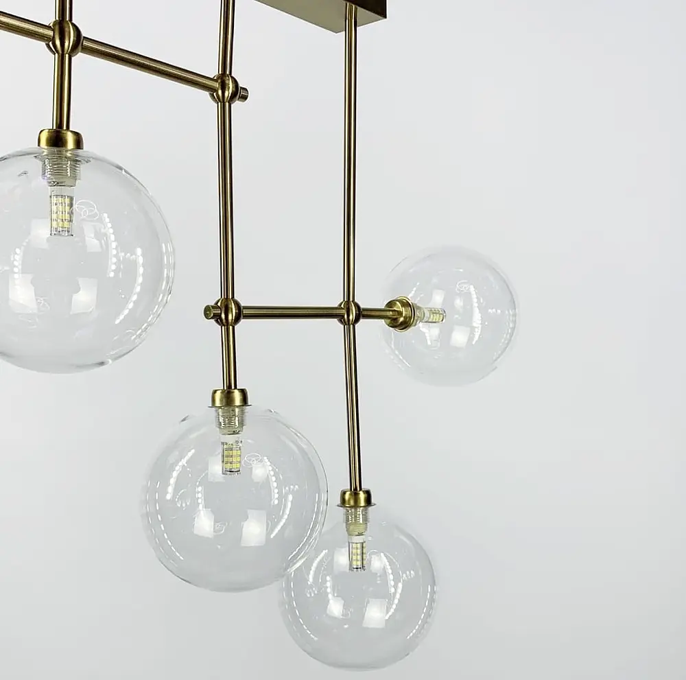 Удлиненная люстра с прозрачными плафонами в корпусе латунь Ст. 835/7 AB | Line F - фото 2