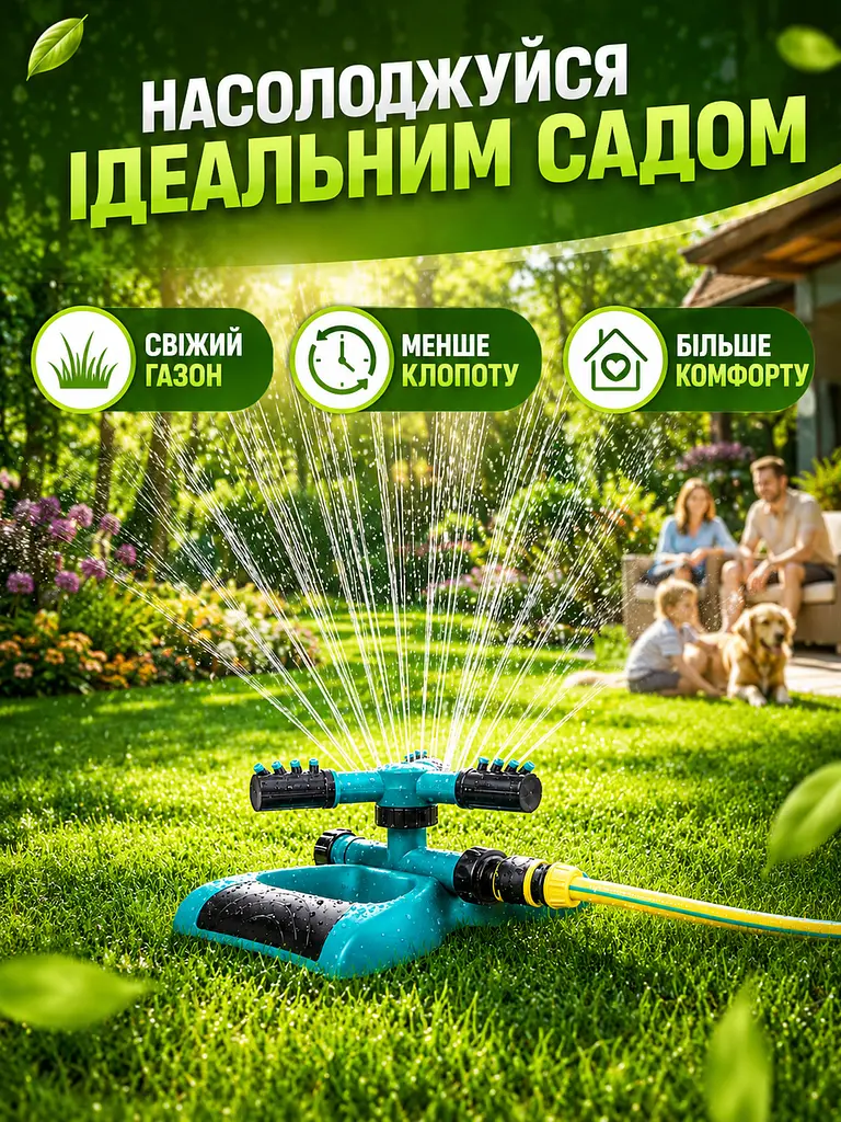 Автоматичний розпилювач води для поливу газонів 360° зелений (49675982) - фото 8