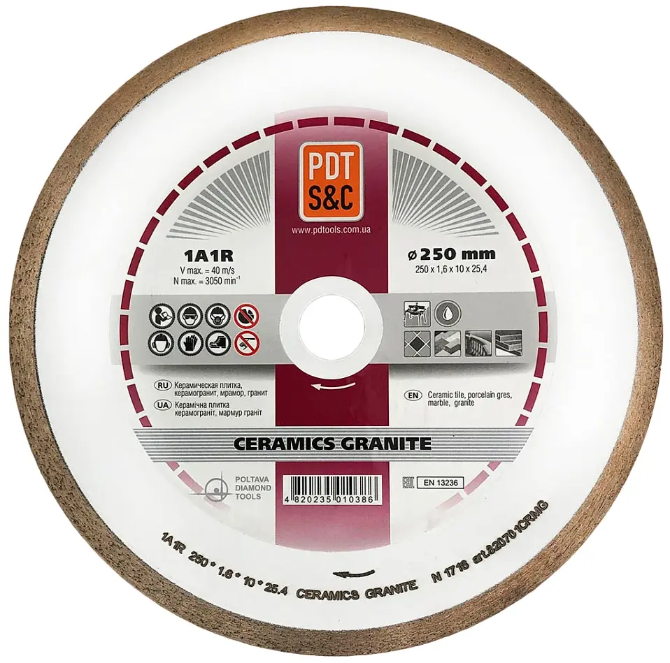 Алмазний диск по кераміці PDT Ceramics Granite 1A1R 250х1,6х10х25,4 мм