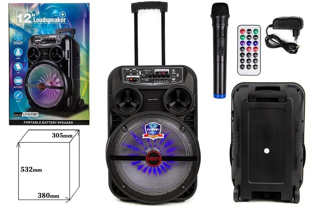 Колонка Big LT-5312 bluetooth + мікрофон (380х305х532) BT USB/MP3/FM/BT/TWS black - фото 2
