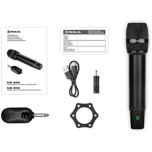 Мікрофон для караоке KM-830, Black, 6.35 мм jack, підключення бездротове REAL-EL teh0028140 - фото 7