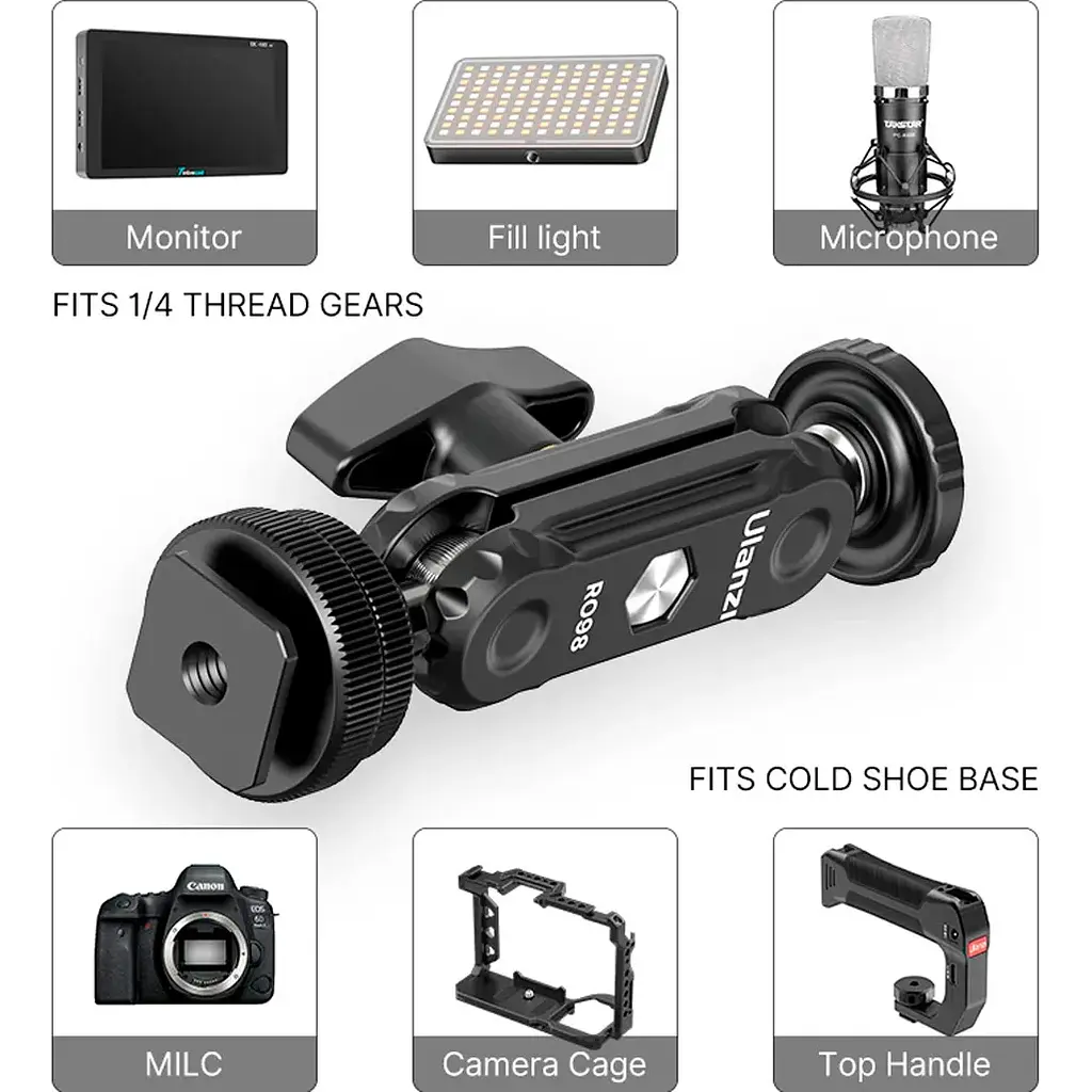 Шарнірне кріплення Ulanzi R098 Double Ball Heads with Code Shoe Mount UV-2954 R098 Black - фото 4