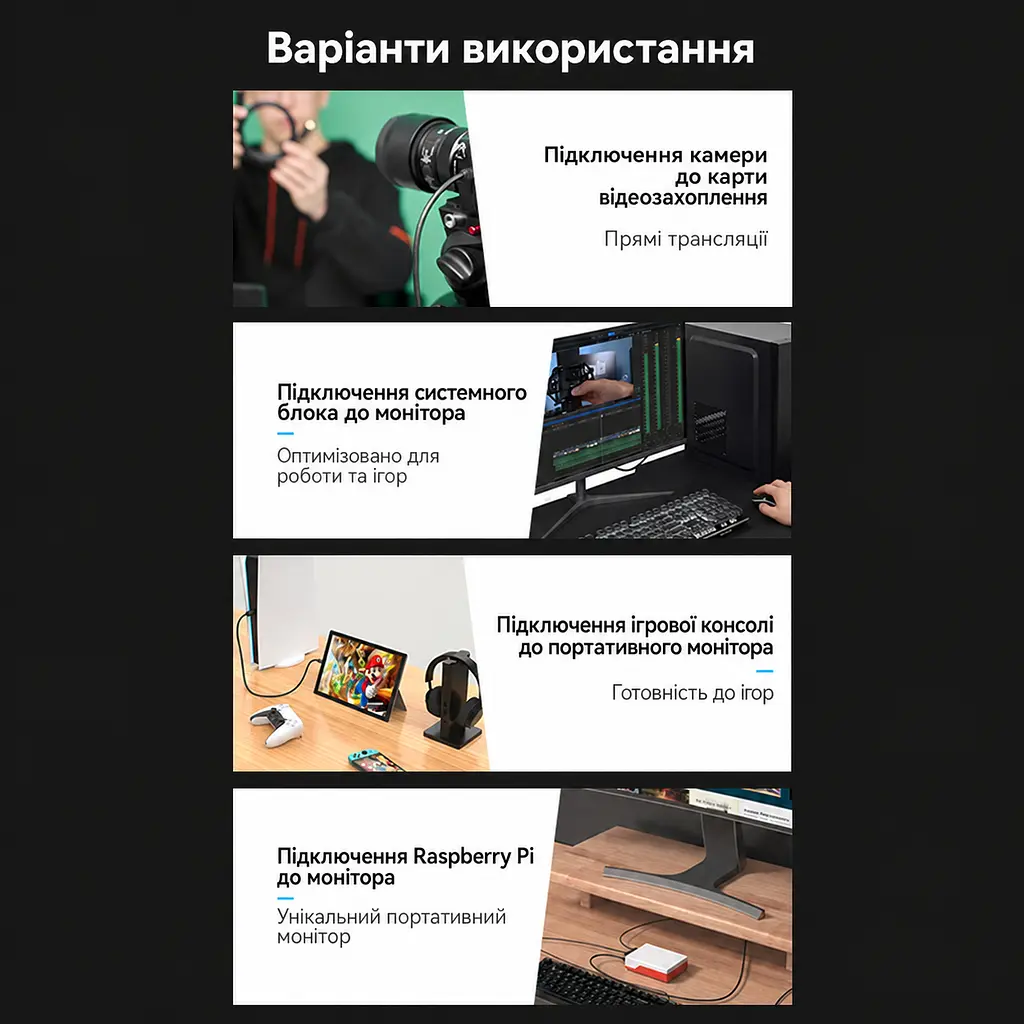 Кабель для передавання відео й аудіо Vention 3 м штекер Micro HDMI до виходу джерела та повнорозмірний штекер HDMI Type A до входу дисплея 4K 60 Гц підтримка HDR пропускна здатність 18 Гбіт/с тришарове екранування чорний (AGIBI) - фото 10