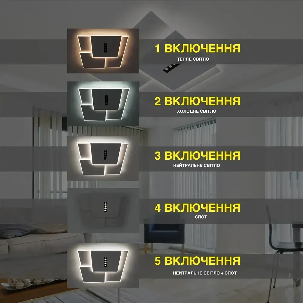 Керована світлодіодна люстра STERREN 3S 105 Вт 520×535×55 мм Чорно-біла ESLLSE - фото 4