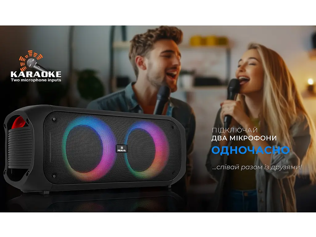 Портативна колонка REAL-EL X795 Boombox 70W Bluetooth, Echo Karaoke, TWS, RGB, Black - фото 12