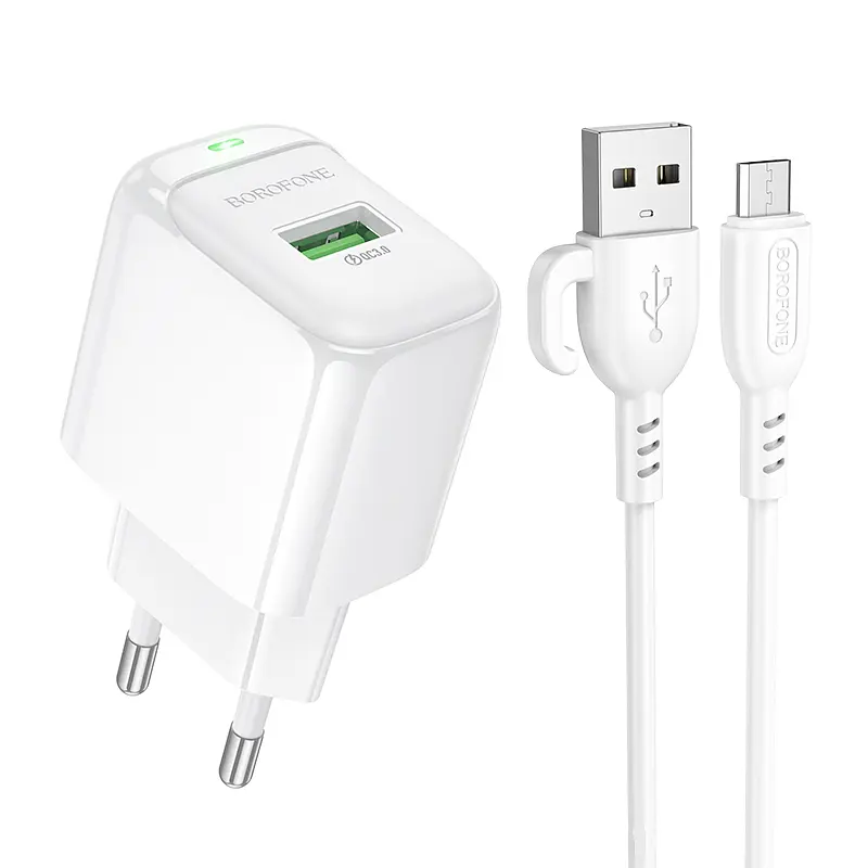 Зарядное устройство - адаптер с кабелем - набор Borofone BAS42A 1 порт USB + micro кабель белый - фото 2