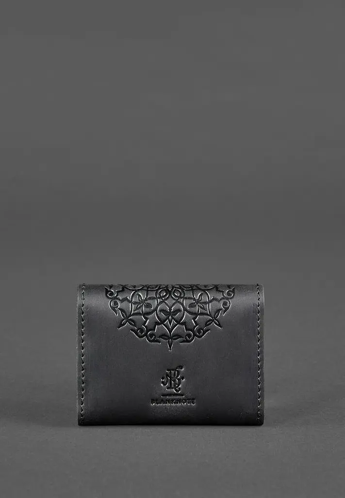 Шкіряний жіночої кард-кейс 3.0 чорний з мандалою - фото 5
