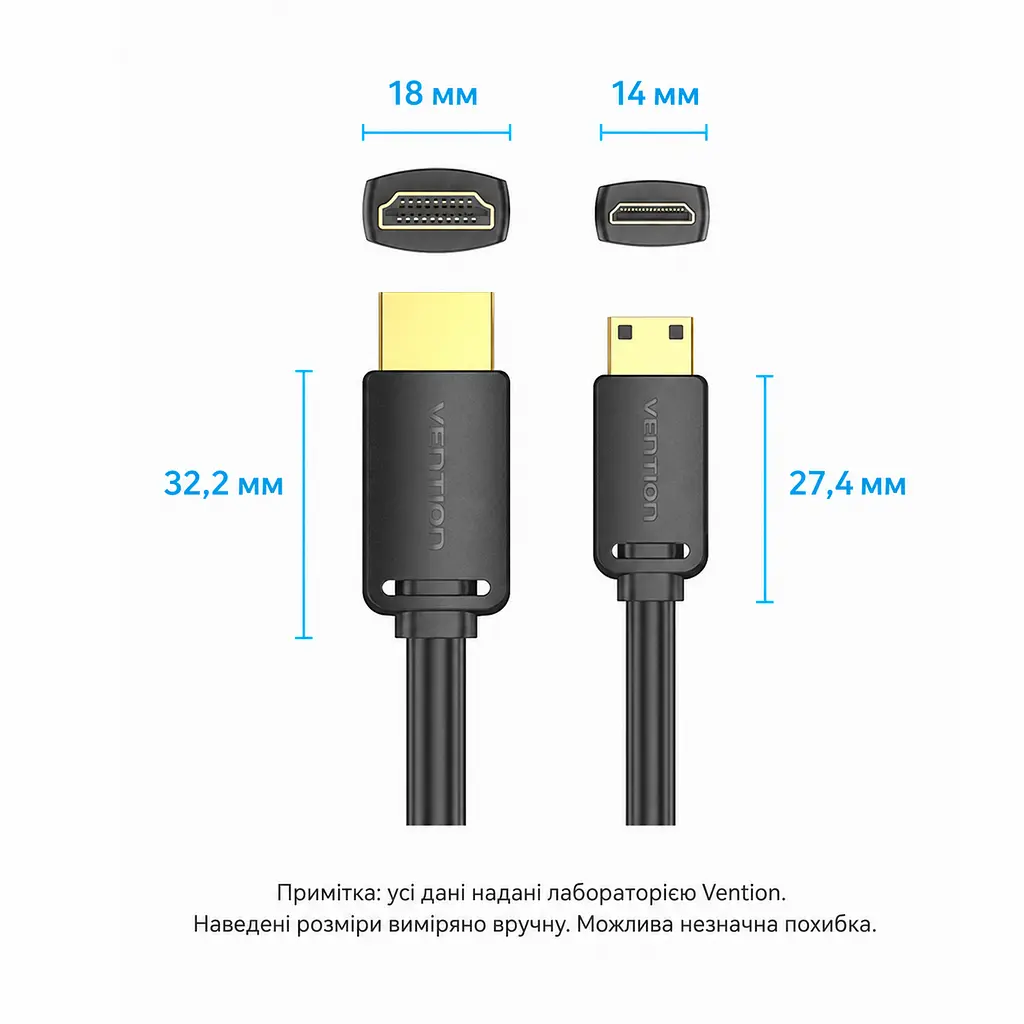 Відеокабель Vention AGHBH Mini HDMI - HDMI 4K 60 Гц 2 м чорний (AGHBH) - фото 4