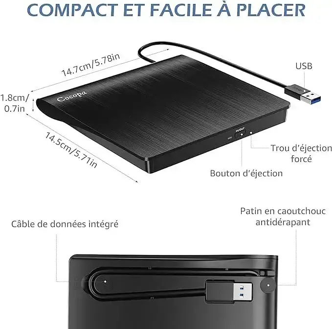 Зовнішні оптичні приводи Cocopa External DVD/CD Drive BT638 CD-DVD ноутбука - фото 2
