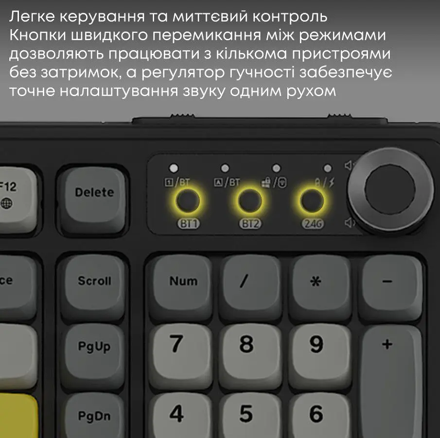 Клавіатура ігрова бездротова Ajazz AF-BGY-98 Plus Black-Gray-Yellow 2.4G/Bluetooth/USB - фото 10