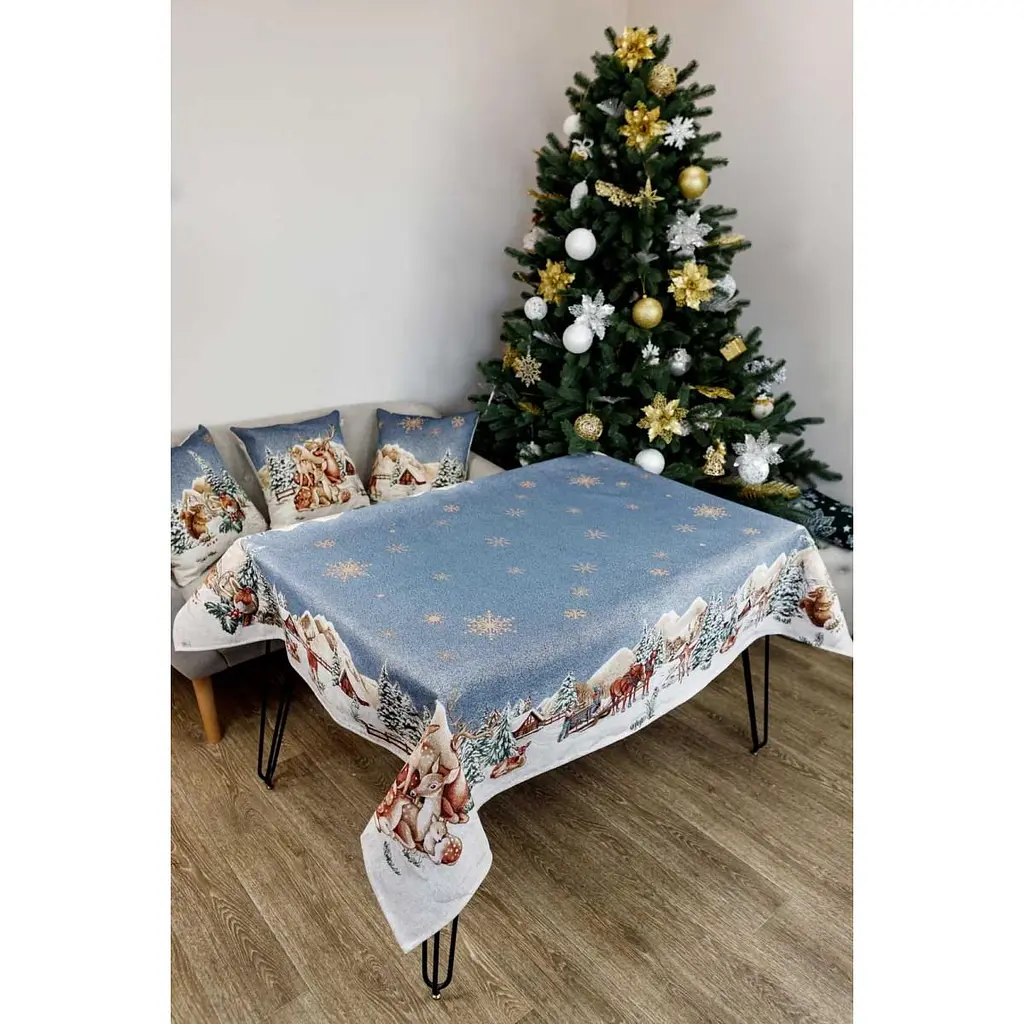 Скатертина гобеленова Прованс Блакитне сяйво 240х135 см блакитна (31307) - фото 3