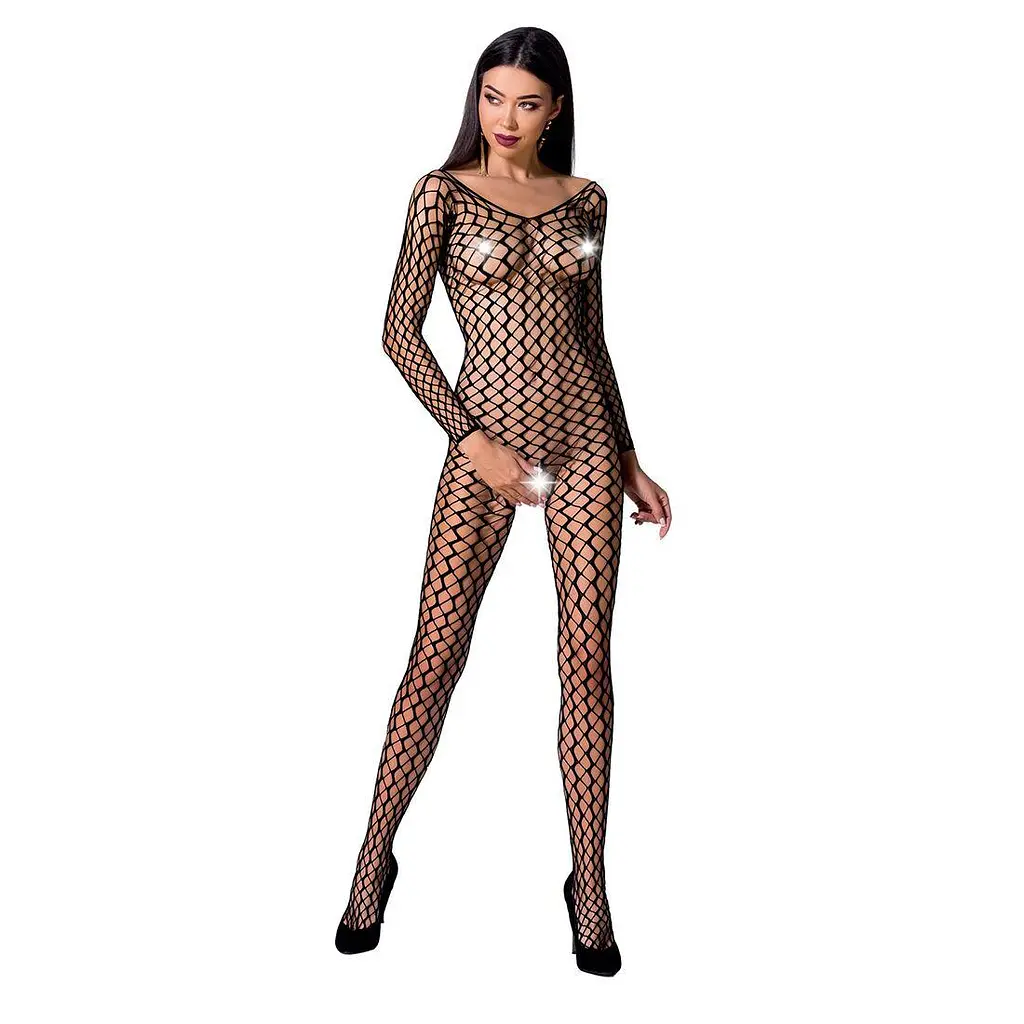 Бодистокинг Passion BS068 комбинезон крупная сетка длинный рукав S/M/L black - фото 3