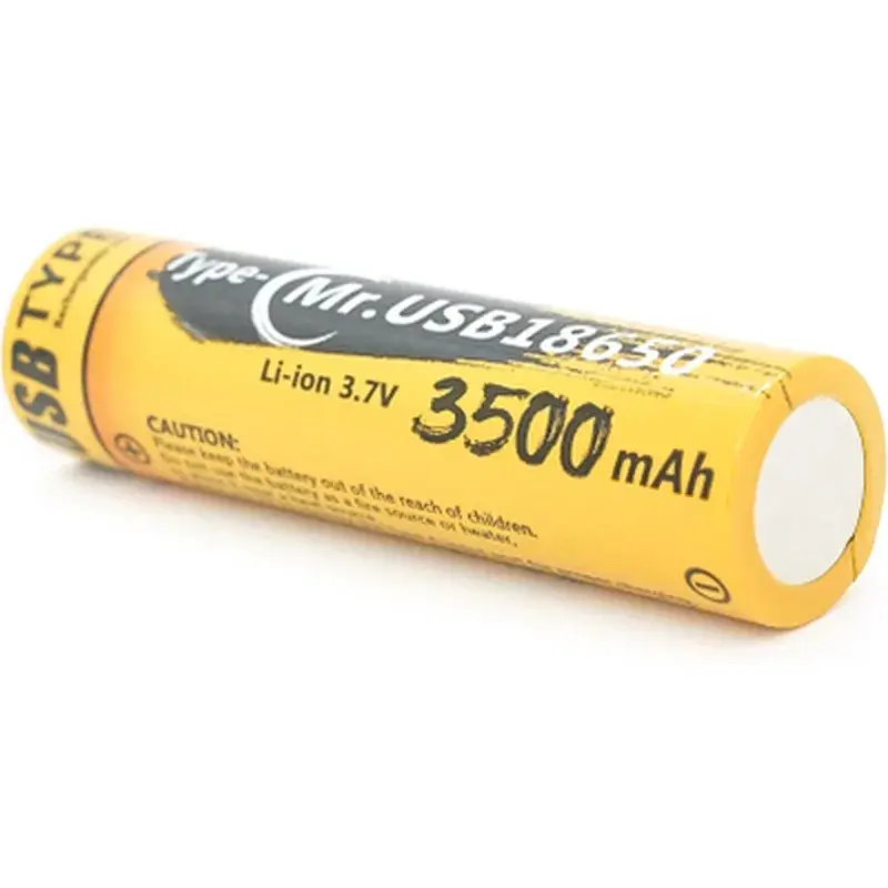 Акумулятор 18650 3500mah (3400-3500mah), 3.7V(2.7-4.2V), Type-C, 72*18.6mm, Yellow Liitokala (USB-18-T35) - фото 3