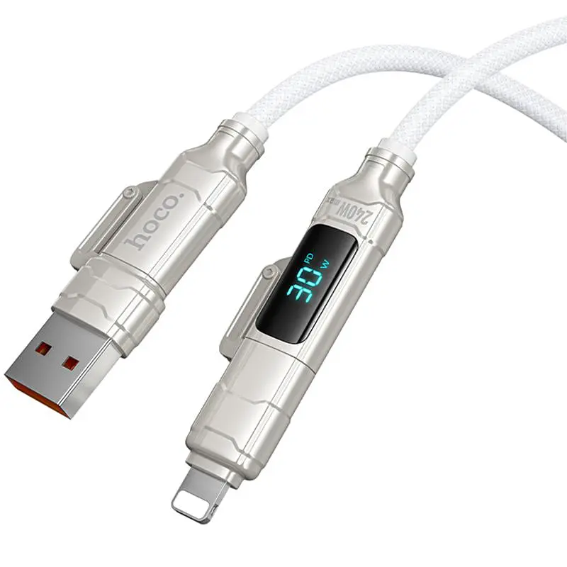 Дата кабель Hoco U152 Fortune 4in1 Type-C to Lightning/Type-C to USB 240W (1.2m) Light Gray - фото 4