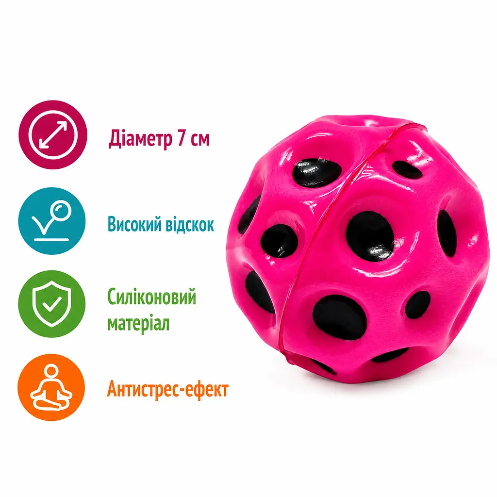 Антигравітаційний м'яч Like Sun Gravity Ball 7 см силіконовий м'яч-стрибунець антистрес для дітей і дорослих рожевий (SKU-191.3) - фото 2