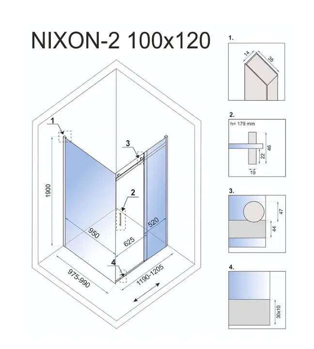 Душова кабіна Rea Nixon 100x120 L chrome REA-K5014 + REA-K5002, Хром, Ліва, прозорий, хром - фото 2