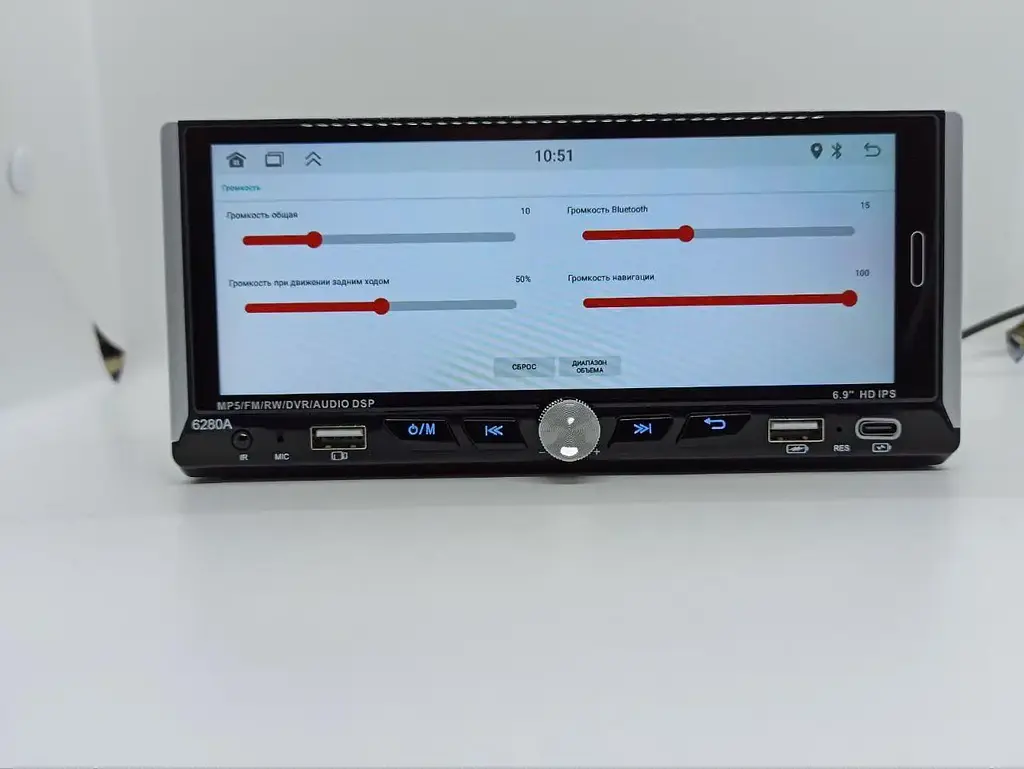 Автомагнитола 1DIN 6280A 2 x 32 ГБ с сенсорным экраном 6.9 диагональ Android 13 Bluetooth GPS Wi-Fi Черный - фото 4