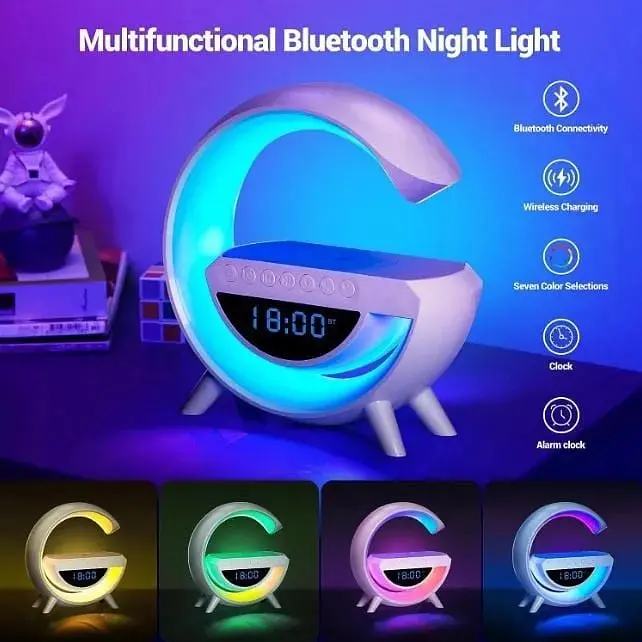 Светильник с беспроводной зарядкой для телефона BT-3401 Bluetooth FM RGB Белый - фото 3