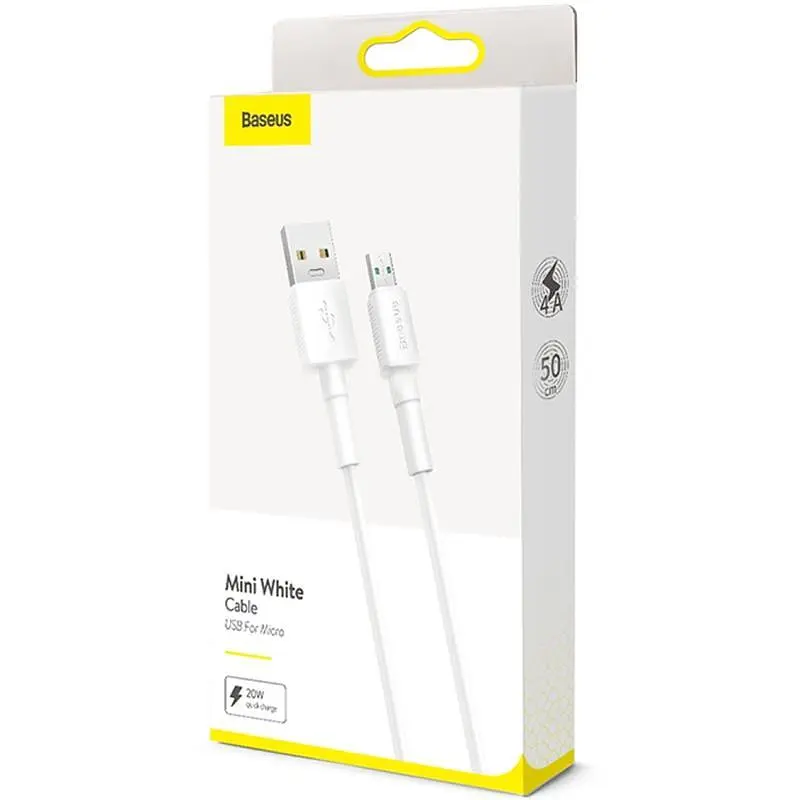 Кабель Baseus Mini Cable USB to MicroUSB 4A 0.5m CAMSW-C02 White - фото 2