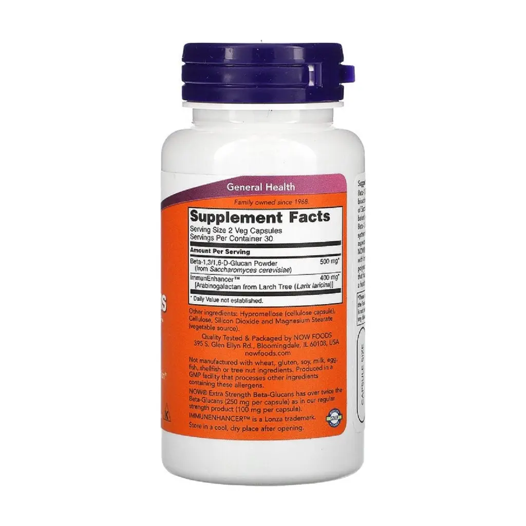 Вітамінно-мінеральний комплекс Now Foods Бета-Глюкани з ImmunEnhancer посиленої дії, 250 Мг, 60 Вег (NOW-03033) - фото 2
