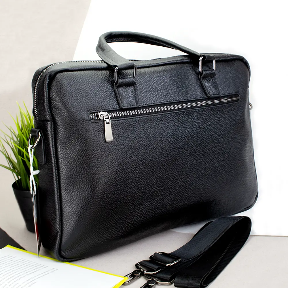 Портфель кожаный для ноутбука 13" и документов А4 DRL19286-6 черный - фото 2