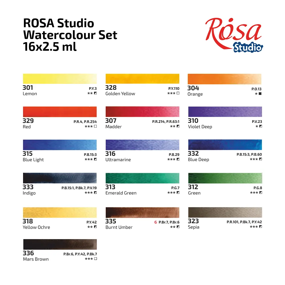 Набір акварельних фарб ROSA Studio PLEIN AIR, 16x2,5 мл, кювети, картонна упаковка (4823098547525) - фото 5