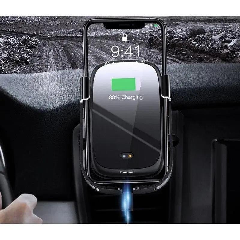 Автодержатель с беспроводным зарядным устройством BASEUS Rock-solid Electric 10W черный - фото 3