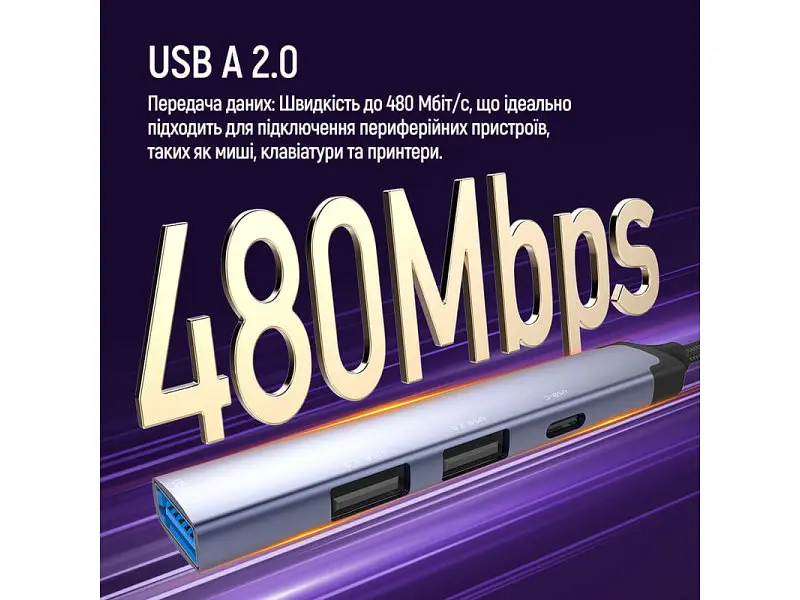 Мультипортовий адаптер ColorWay USB-A/USB-C 4-in-1 USB2.0х2/USB3.0/USB-C2.0 (CW-HUB06) - фото 9