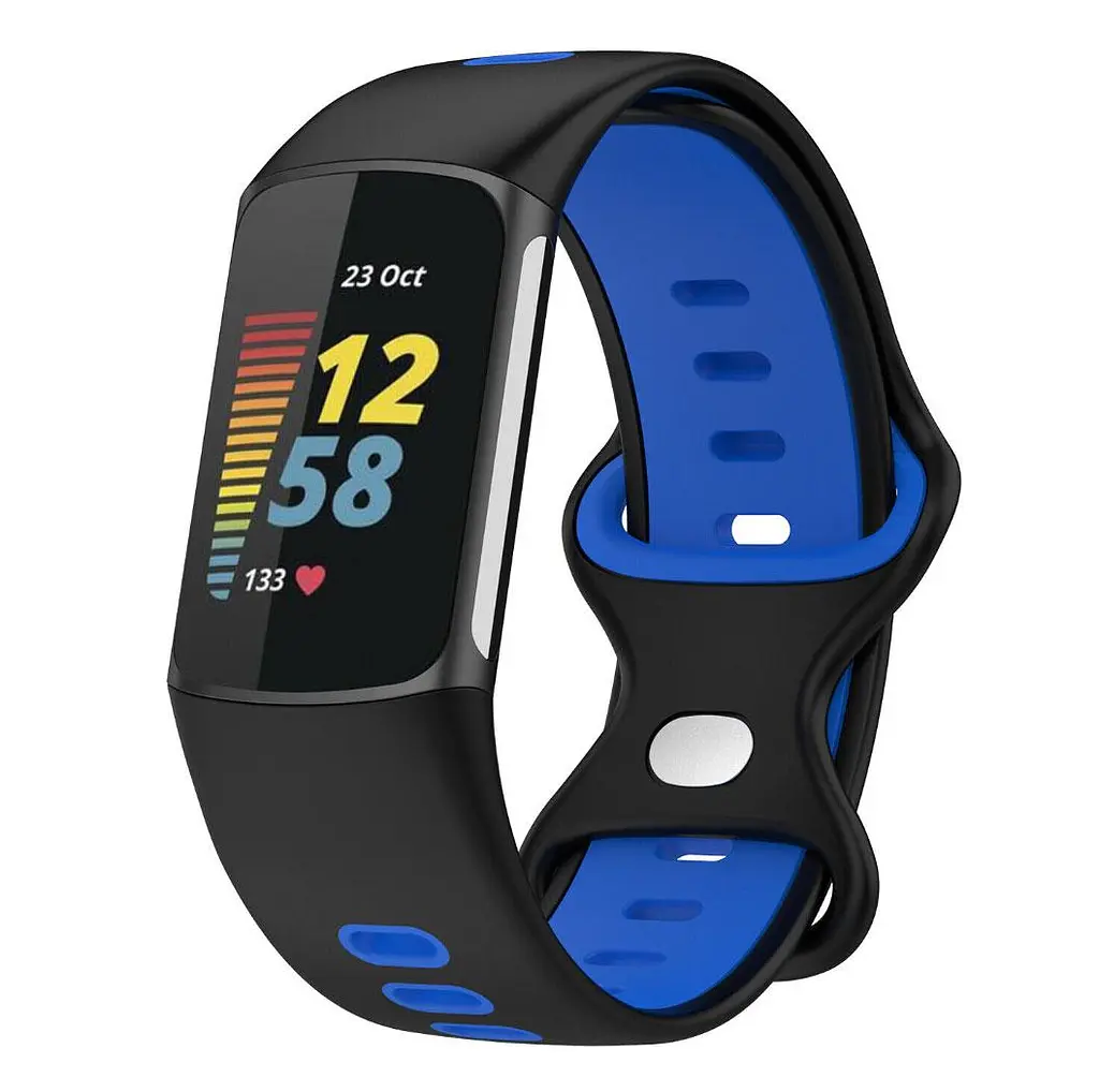 Силиконовый ремешок Primolux Sport для фитнес браслета Fitbit Charge 5/Charge 6 Black Blue/размер М - фото 3
