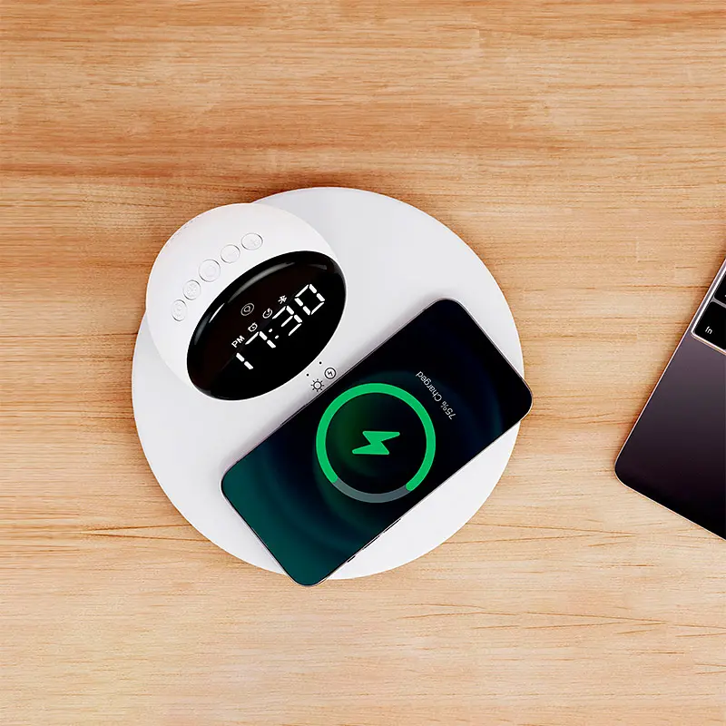 Бездротовий зарядний пристрій Wiwu Wi-W017 Night Light Clock Bluetooth Speaker White [99536] - фото 5