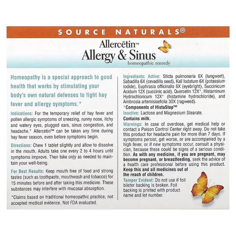 Рослинний комплекс проти алергії Source Naturals Allercetin Allergy & Sinus 48 пігулки - фото 2