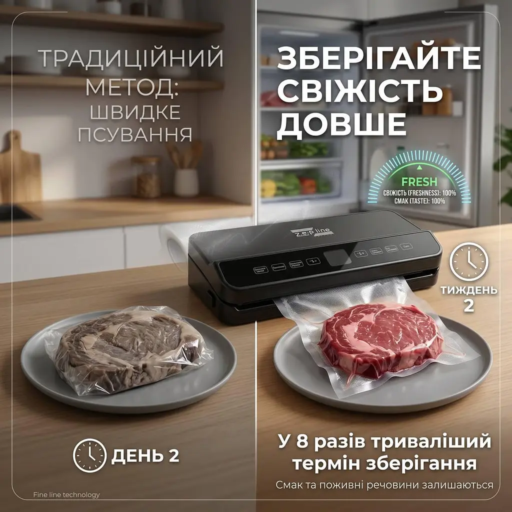 Вакуумний пакувальник 200Вт Zepline ZP-00373 з LED-підсвіткою та рулоном пакетів - фото 6