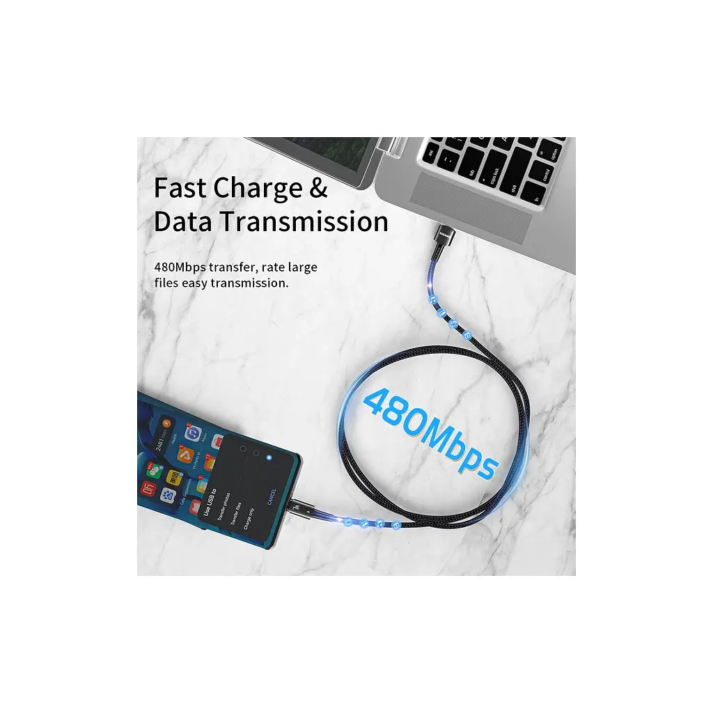 Дата кабель USB 2.0 AM to USB-C 2.0m 100W blue Essager (EXC7A-CGA03-P) - фото 4