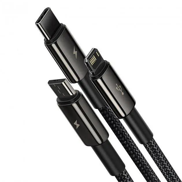 Кабель Baseus Tungsten Золотистий One - for - three Fast Charging Data Cable USB to M + L + C 3.5A 1.5m Bl - фото 2