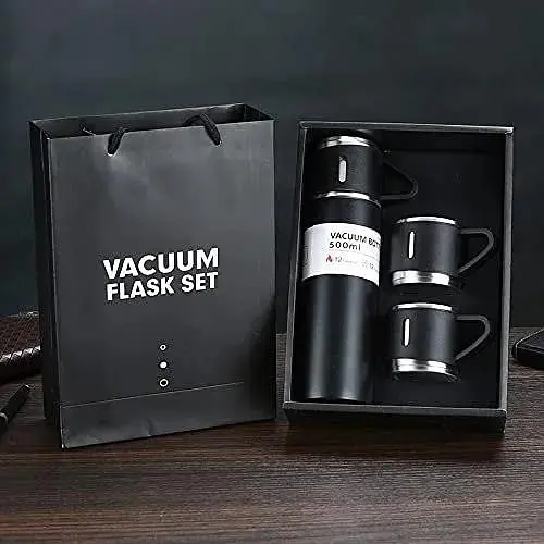 Вакуумний термос з нержавіючої сталі Vacuum Flask Set 500 мл із чашками в комплекті 3* 150 мл ∙ Подарунковий набір 3 в 1 - фото 3