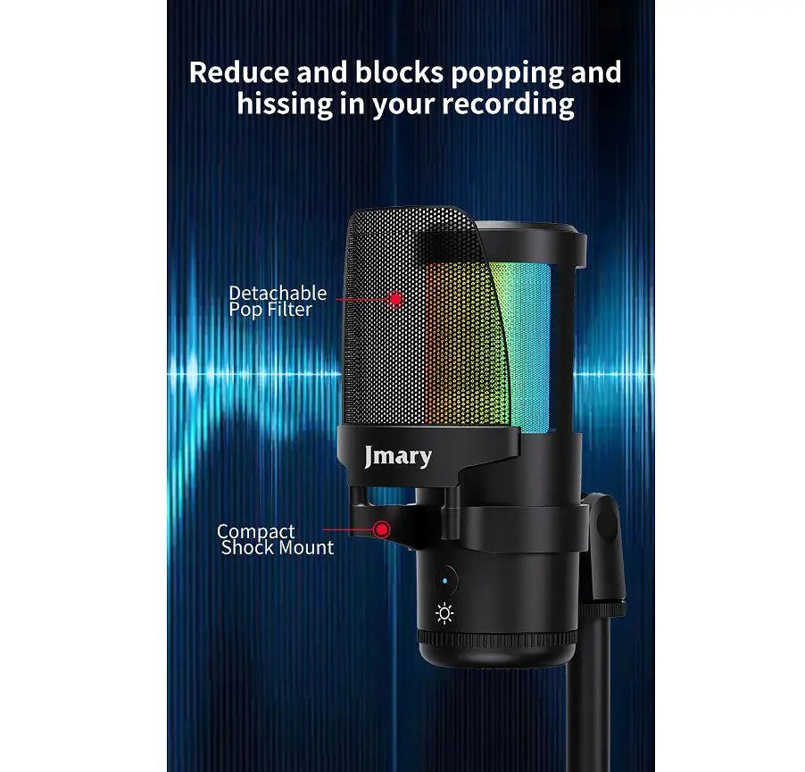Професійний студійний конденсаторний мікрофон Jmary MCPW13 USB RGB Black - фото 10