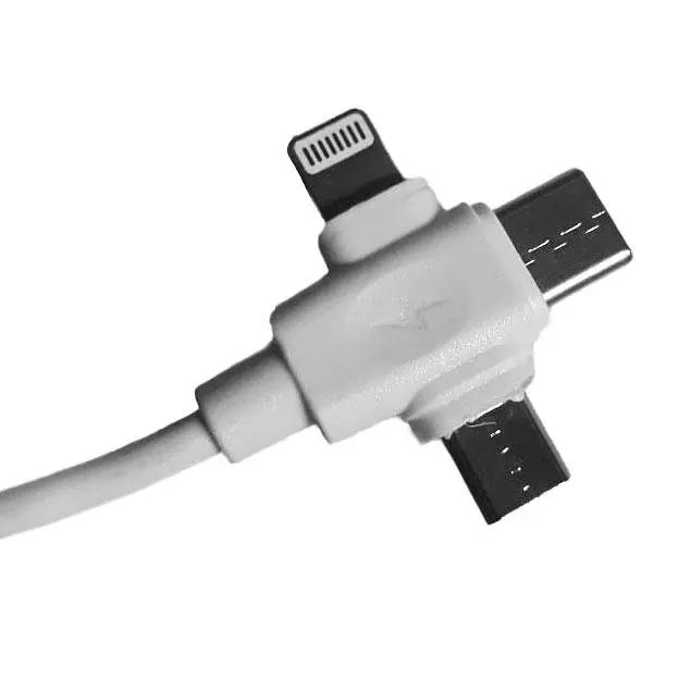 Кабель для заряджання телефона 3 в 1, Type-C, Lightning, microUSB, Білий, 140 см, універсальний кабель для заряджання - фото 3