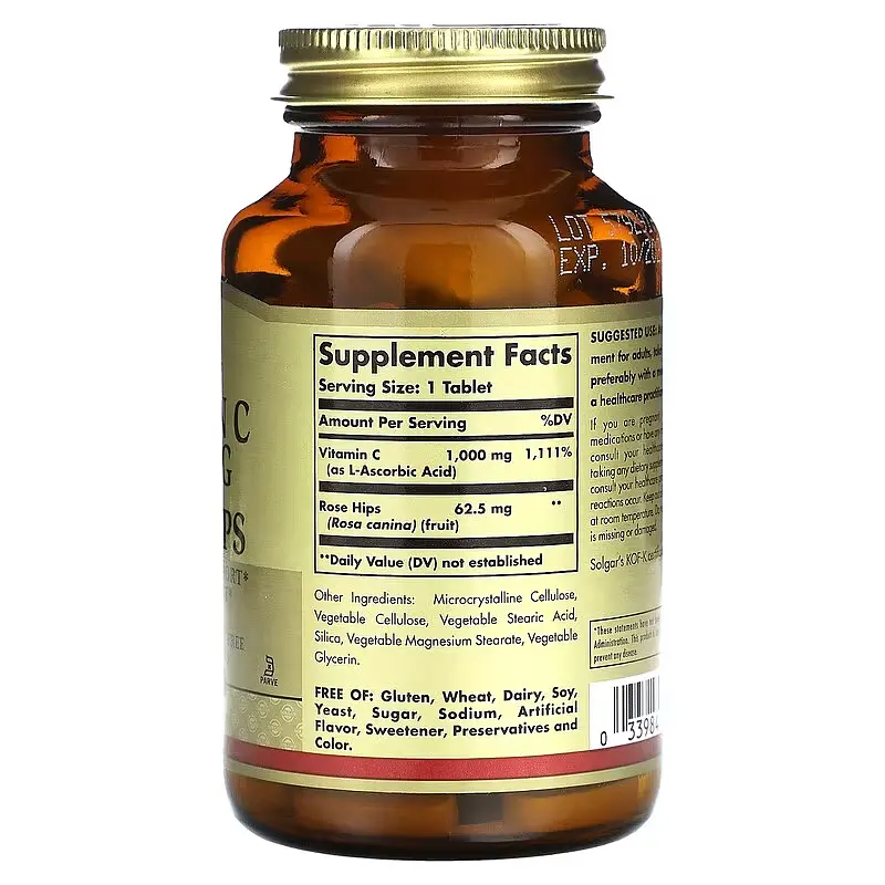 Витамин С Vitamin C with Rose Hips 1000 mg 100 таблеток Solgar vit0006260 - фото 2