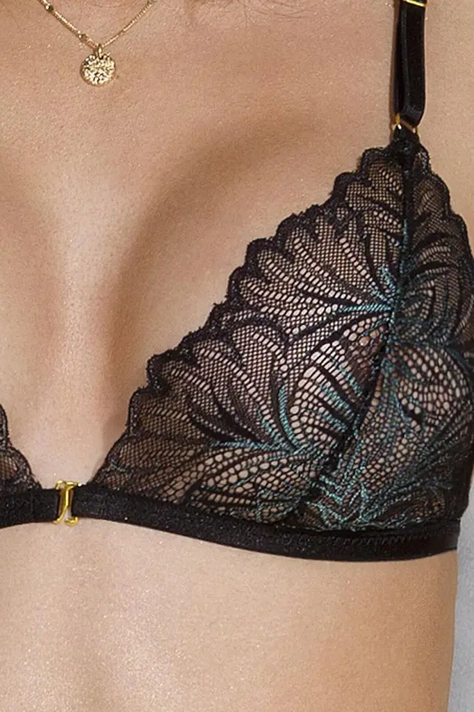 Комплект з відкритим доступом Passion DELIENA SET L/XL black, ліф, стрінги, пояс для панчіх - фото 8