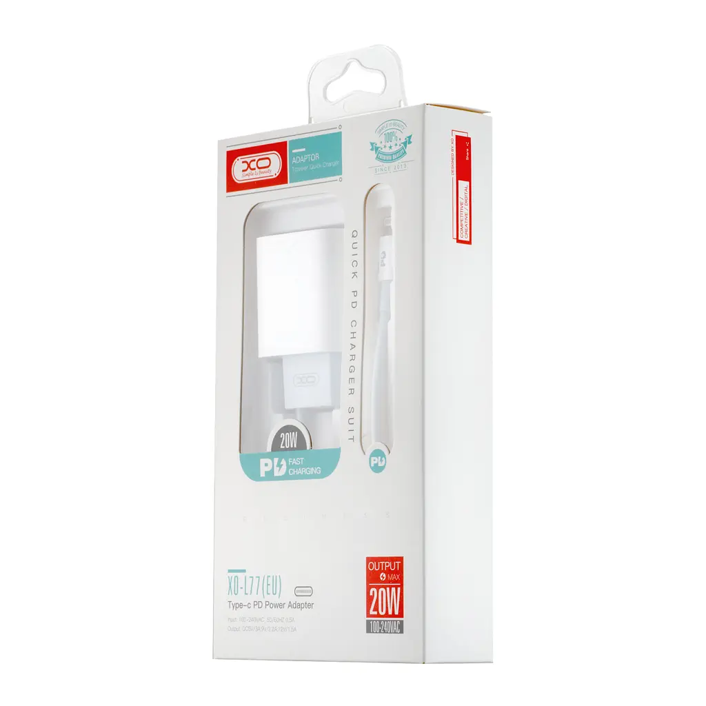 МЗП XO L77 EU 20W Fast charger with Lightning cable ( Type to Lightning ) White - фото 2