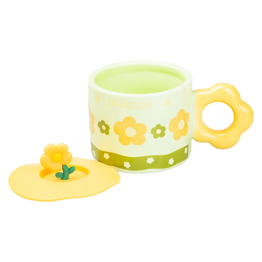 Чашка керамічна Happy Life Flowers із кришкою зелена 300 мл HP7196GR - фото 2