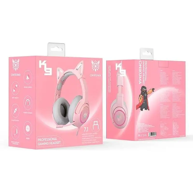 Наушники Onikuma Gaming Cat Ear K9 7.1 с ушками кота розовые с подсветкой - фото 6