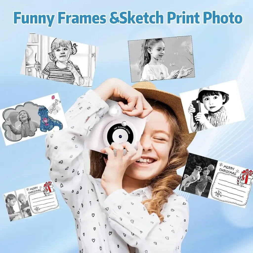 Детская цифровая фотокамера с моментальной печатью 8MP Kids Instant Print Camera ABS-681 белая 1080P для детей 3-10 лет - фото 2