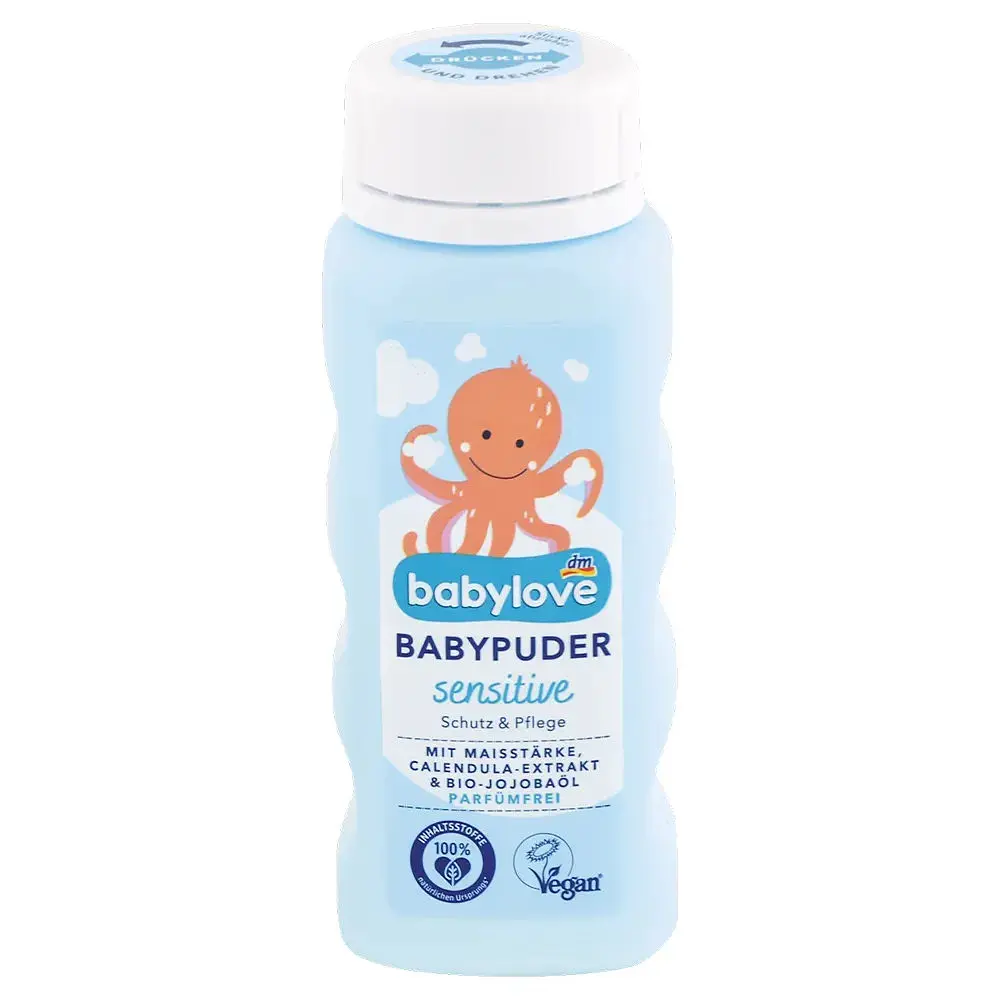 Дитяча присипка Babylove Puder Sensitive з екстрактом календули та олією жожоба, 100 г