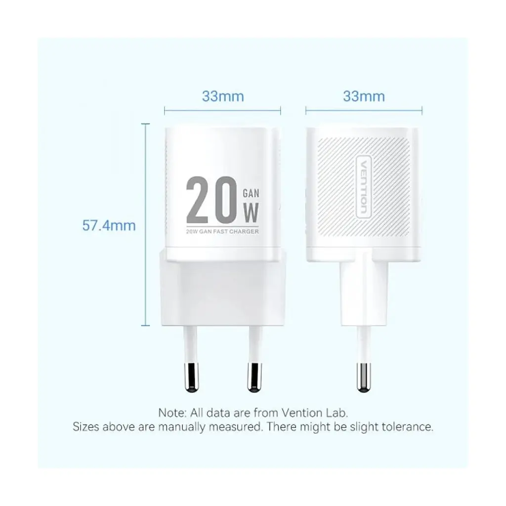 Зарядний пристрій Vention 1xUSB-C PD20W GaN + cable USB-C to USB-C white (TZ-FEPW0-EU-01) - фото 3