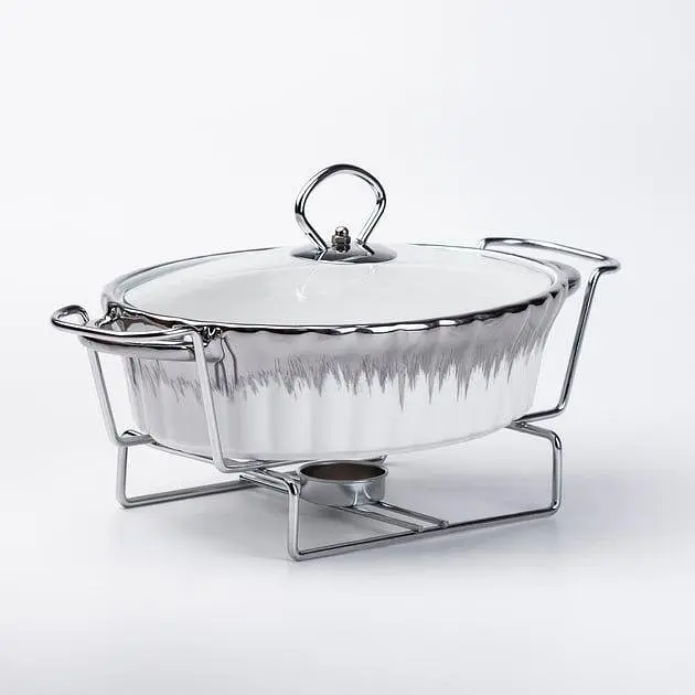 Марміт Yiwu HP1024 мармітниця з кришкою на підставці овальна 35 см x 22 см x 6 см Білий - фото 2