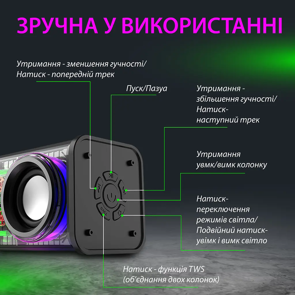 Портативная колонка Smart X V8B V8 BT/TF/USB/TWS 10 Вт, черный - фото 4